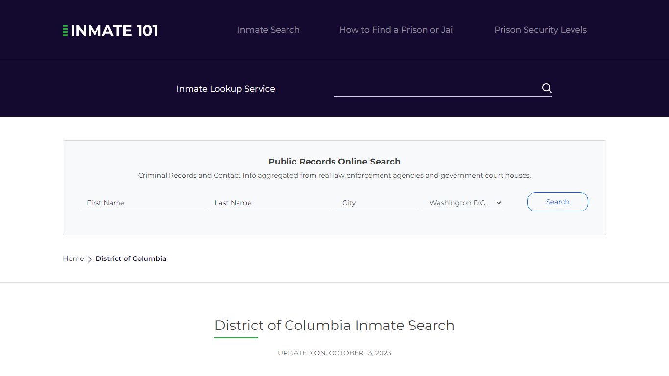 District of Columbia Inmate Search