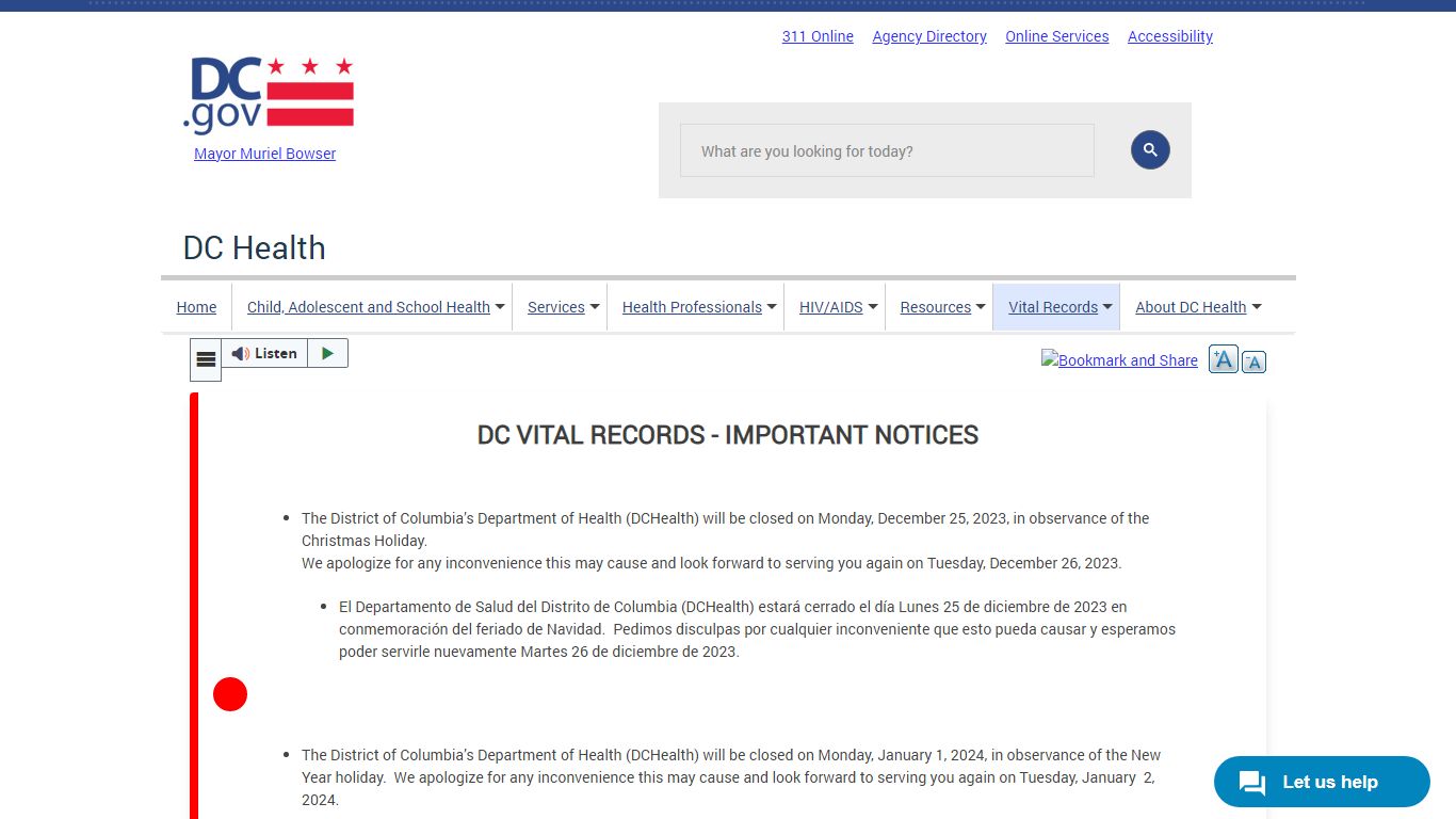 Vital Records | doh - Washington, D.C.